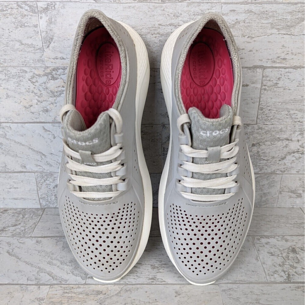Lite Ride Pacer By Crocs 205234 Ladies Size 10 Grey White Lace Up Low Top - Picture 9 of 10